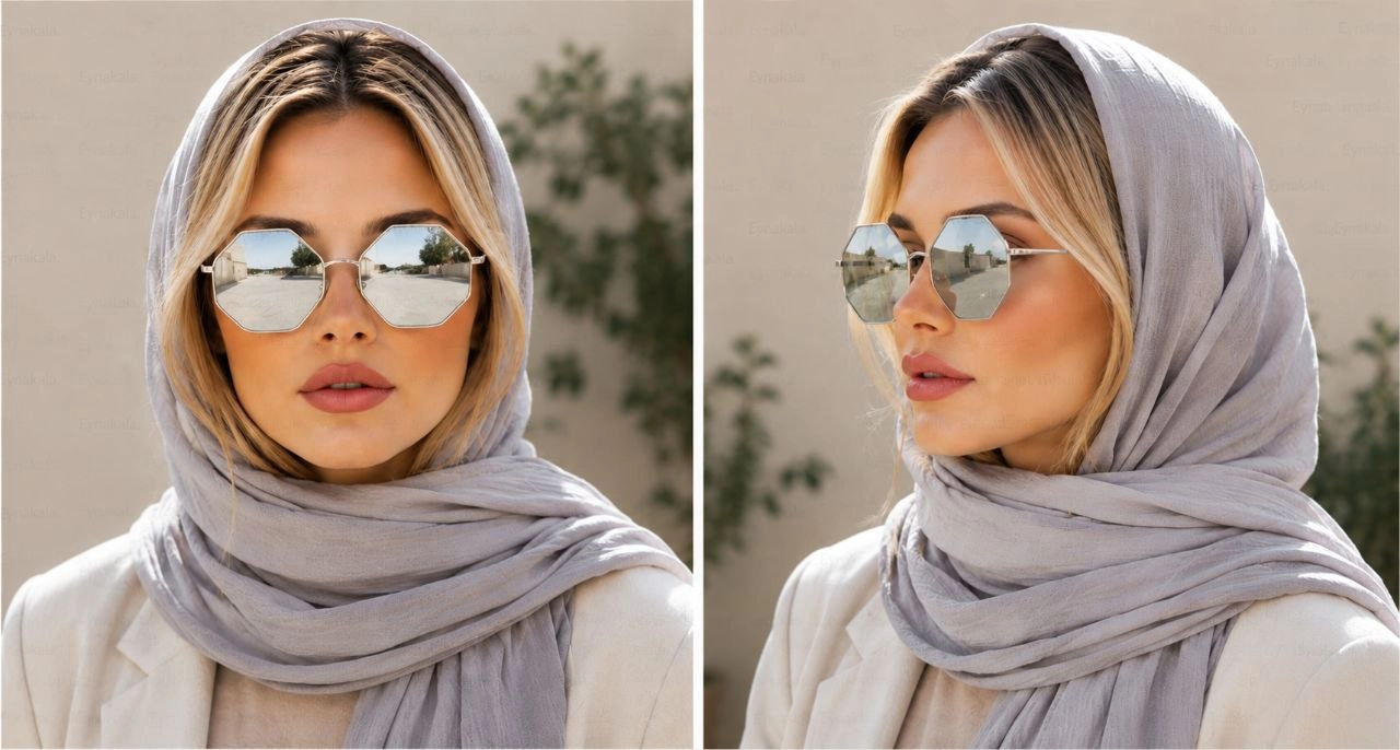 عینک آفتابی شش‌ضلعی سیتی ویژن CITYVISION با عدسی نقره‌ای آینه‌ای | کد 016493