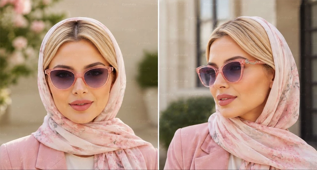 عینک آفتابی زنانه الهام گرفته از دیور (Dior) فریم صورتی شفاف اکلیلی با عدسی هایلایت بنفش | کد 7901 AE7/A7
