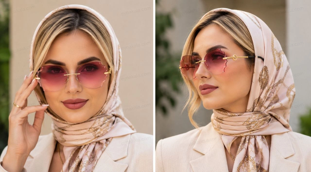 عینک آفتابی زنانه پروانه‌ای بدون فریم با طراحی الهام‌گرفته از شنل CHANEL گرادیانت صورتی | کد 2511