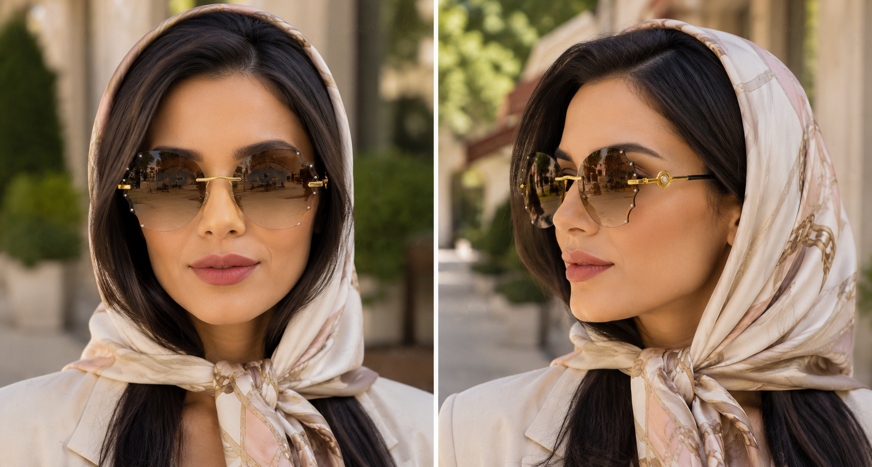 عینک آفتابی زنانه پروانه‌ای بدون فریم با طراحی الهام‌گرفته از شنل CHANEL گرادیانت قهوه ای | کد 2511