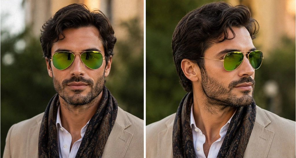 عینک آفتابی خلبانی مسترکوالیتی ری‌بن Ray-Ban RB3025 عدسی سبز آینه‌ای| کد RB3025 001/51