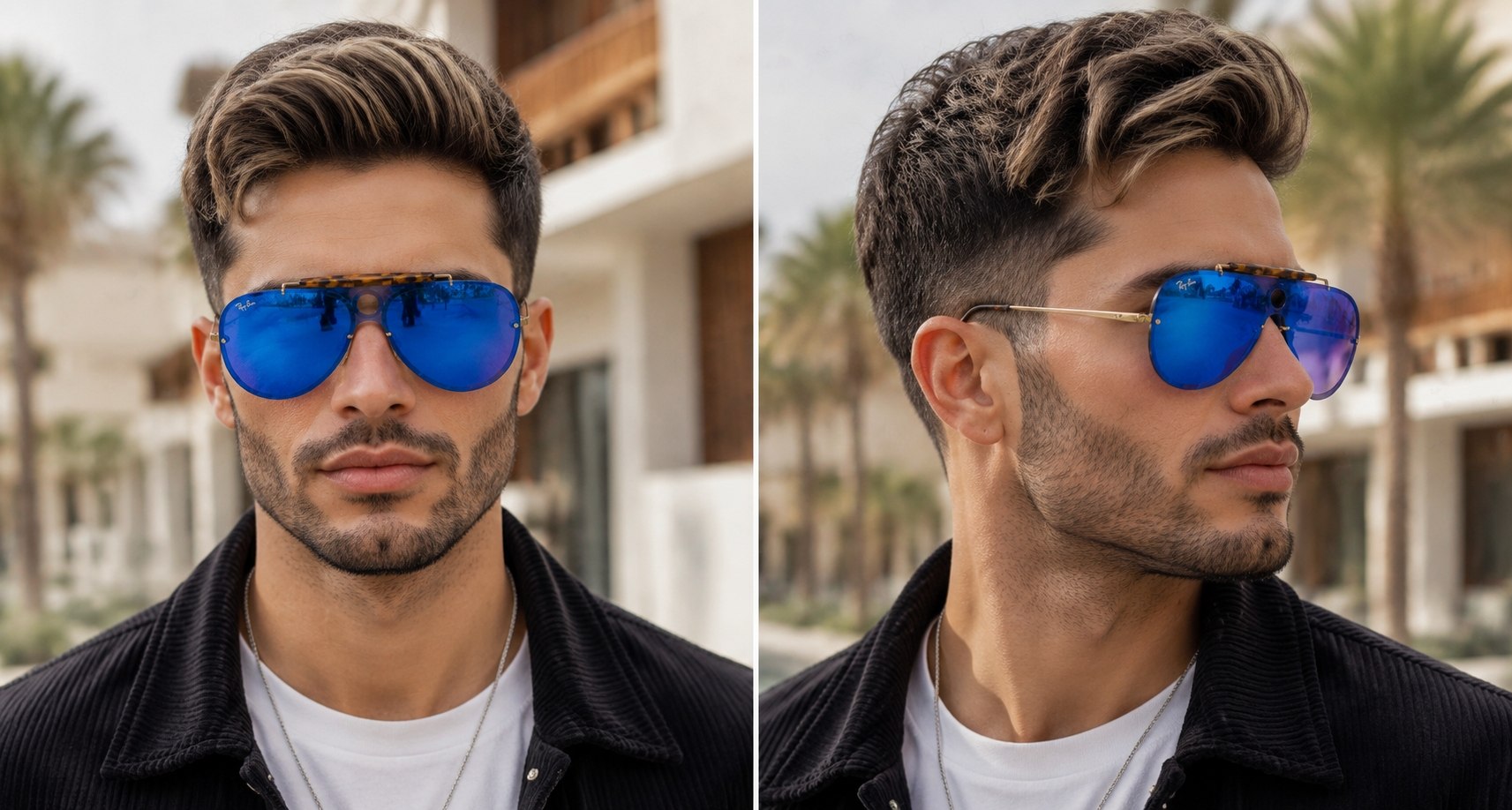 عینک آفتابی خلبانی شیلد مسترکوالیتی ری‌بن RayBan با عدسی آبی آینه‌ای پل‌دار | کد RB3581-N