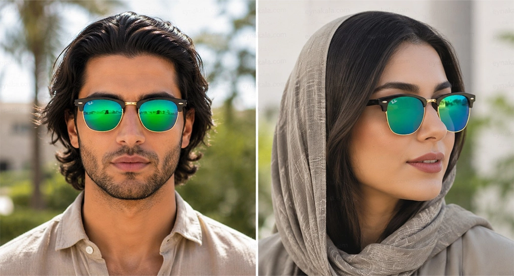عینک آفتابی کلابمستر مسترکوالیتی ری‌بن RayBan فریم مشکی ، عدسی سبز آینه‌ای | کد RB3016