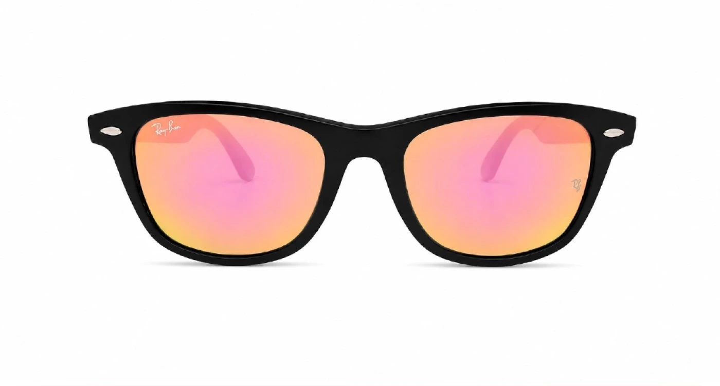 عینک آفتابی ویفرر مسترکوالیتی ری‌بن RayBan فریم مشکی براق، عدسی آینه‌ای صورتی| کد RB2140-A
