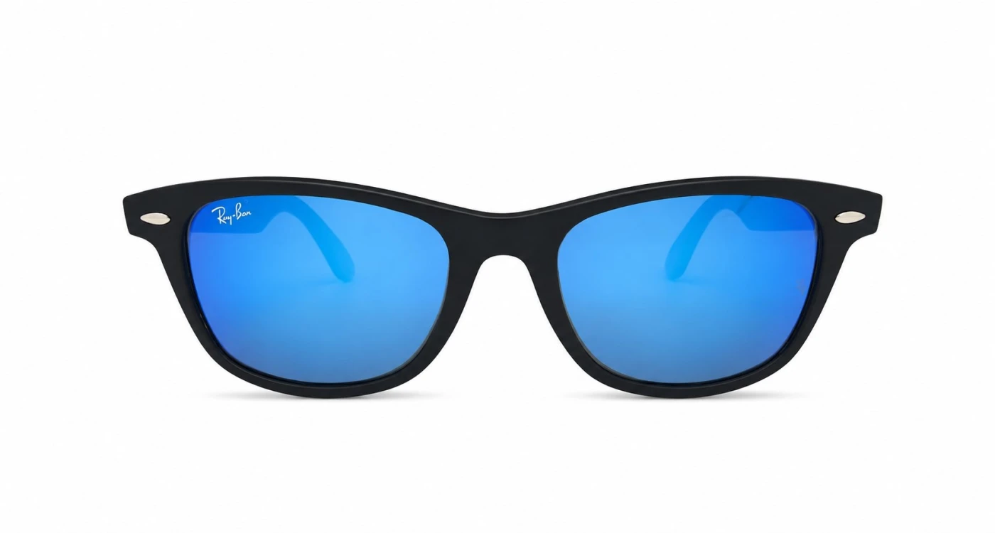 عینک آفتابی ویفرر مسترکوالیتی ری‌بن RayBan فریم مشکی، عدسی آبی آینه‌ای | کد RB2140-A