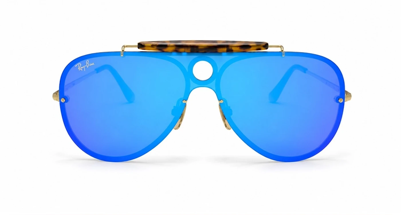 عینک آفتابی خلبانی شیلد مسترکوالیتی ری‌بن RayBan با عدسی آبی آینه‌ای پل‌دار | کد RB3581-N