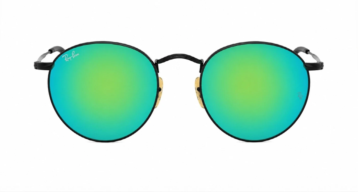عینک آفتابی گرد مسترکوالیتی ری‌بن RayBan با فریم مشکی و عدسی سبز آینه ای | کد RB3447